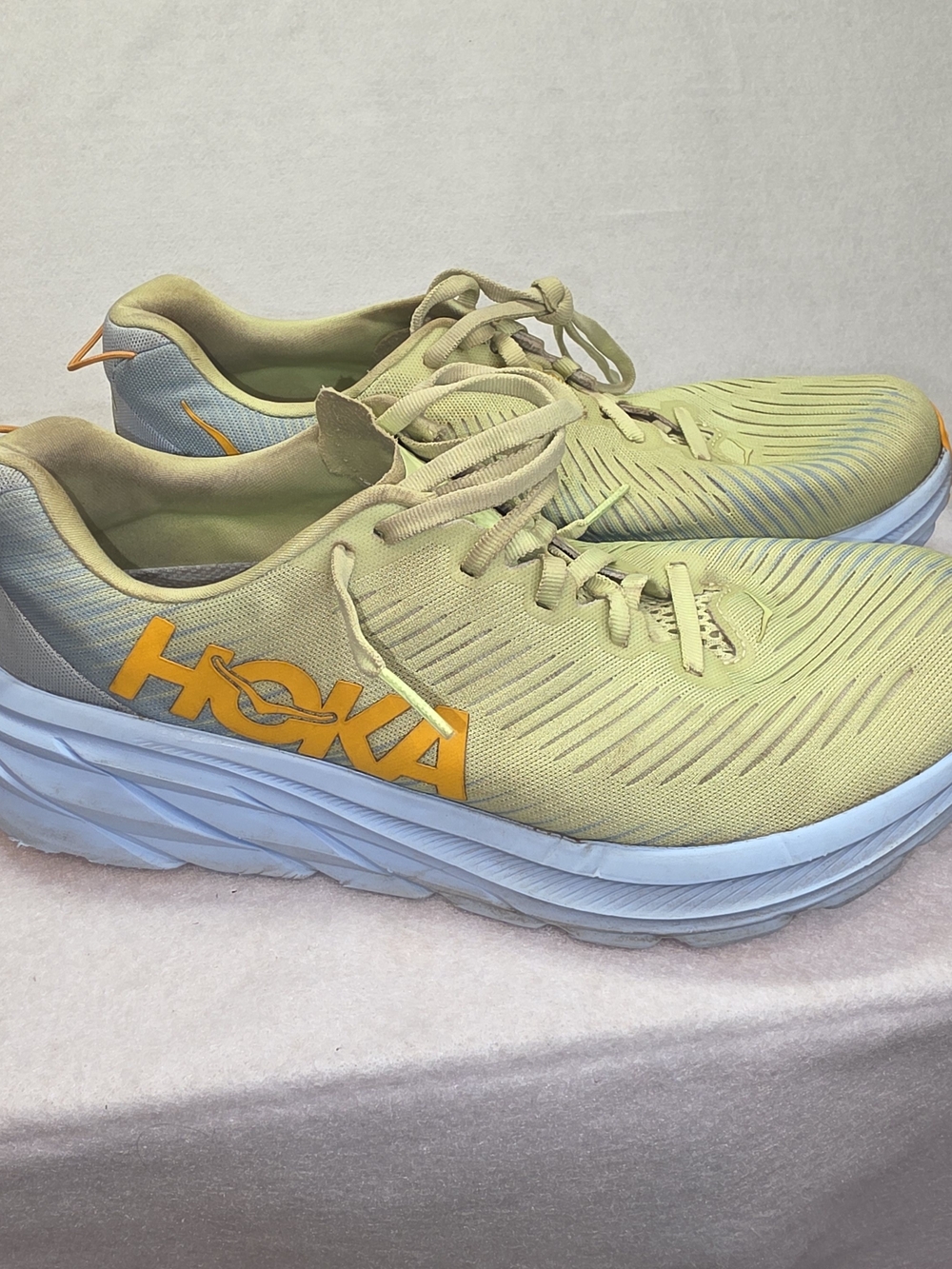 Hoka RINCON 3 Running Shoes in Lime Green with Orange Logo #0051